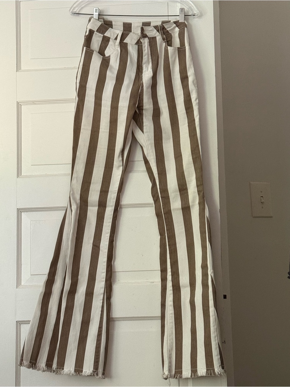 Women’s Brown and White Striped Boot Cut Pants. Wore once